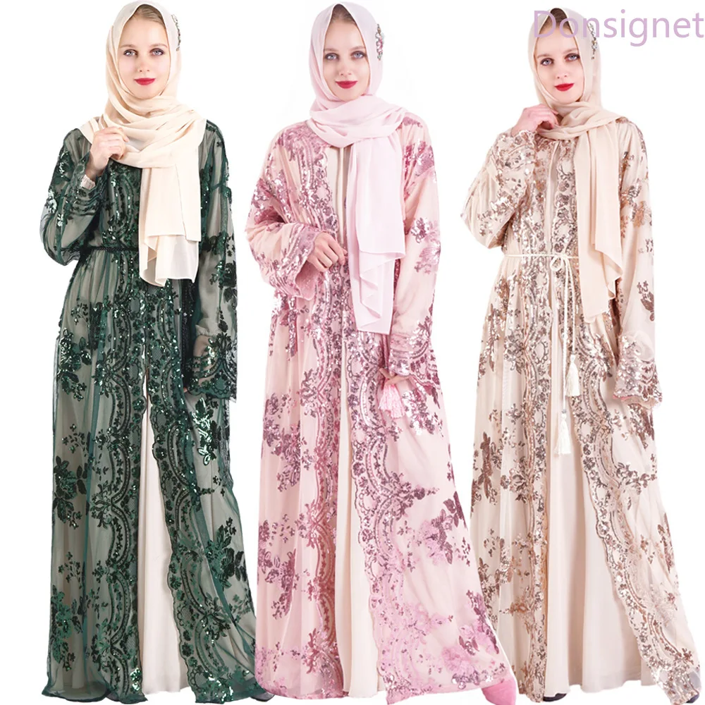 

Donsinet Dress Muslim Fashion New Luxury Embroidery Muslim Women Abaya Middle East Long Dresses Dubai Abaya Turkey Kimono Belt