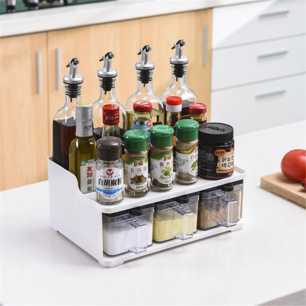 

3 in 1 Plastic Spice Rack Salt Box Knife Storage Miscellaneous Grain Storage Kitchen Accessories Cooking Tool Home Organizer