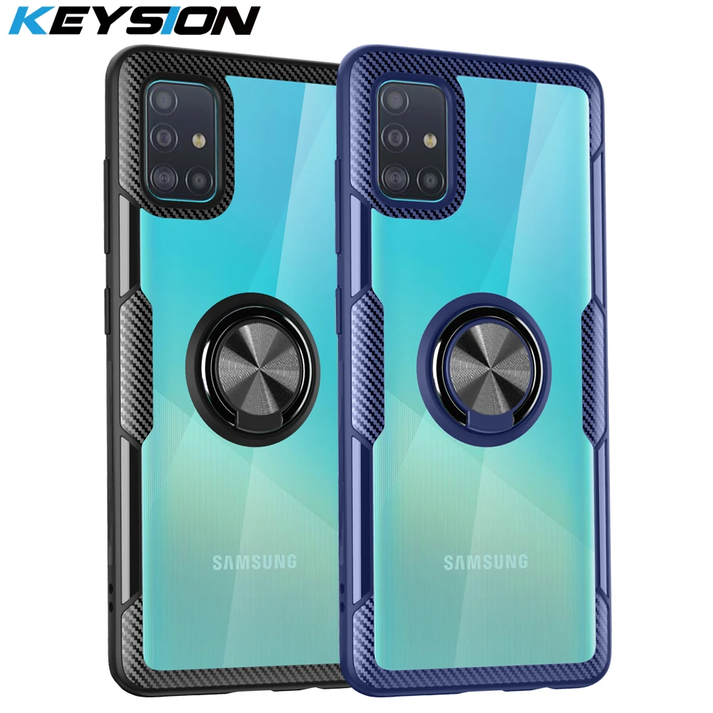 Прозрачный чехол с магнитным кольцом-держателем для смартфонов Samsung A/S/Note серии