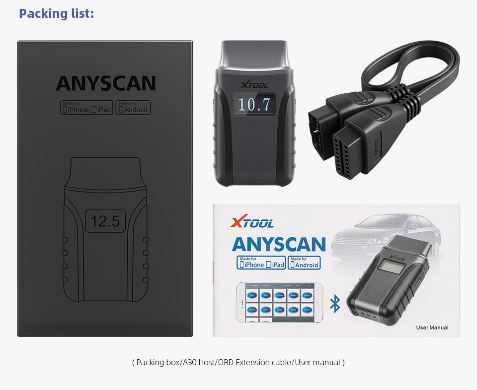 XTOOL Anyscan A30 все системы автомобильный детектор OBDII код считыватель сканер для EPB сброса масла OBD2 Диагностический Инструмент Бесплатное обновление онлайн