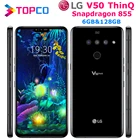 Оригинальный разблокированный телефон LG V50 ThinQ V500N, LTE, NFC, на базе Android, Восьмиядерный процессор Snapdragon 855, тройная камера 6,4 дюйма, 6 ГБ и 128 ГБ, сканер отпечатка пальца