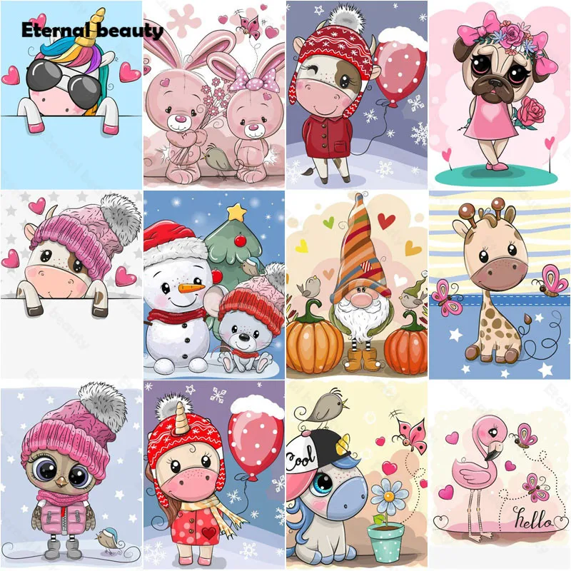 

Diamond Painting Cartoon Animals Cross Stitch Kits Christmas Decoration Full Round Drill Diamond Embroidery Mosaic Art Paintings