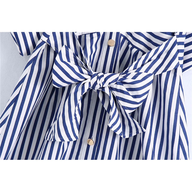 Платье женское длинное в полоску с поясом и коротким рукавом