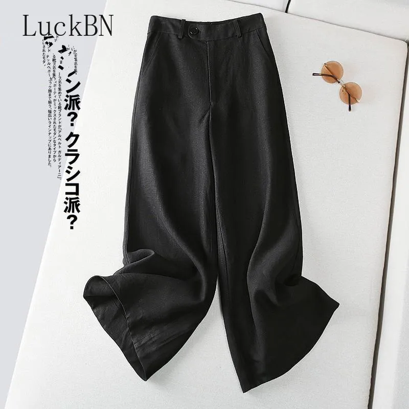 

Summer Pants New Arts Style High Waist Loose Trousers Women All-matched Casual Cotton Linen Wide Leg Pants Plus Size Pants 2021