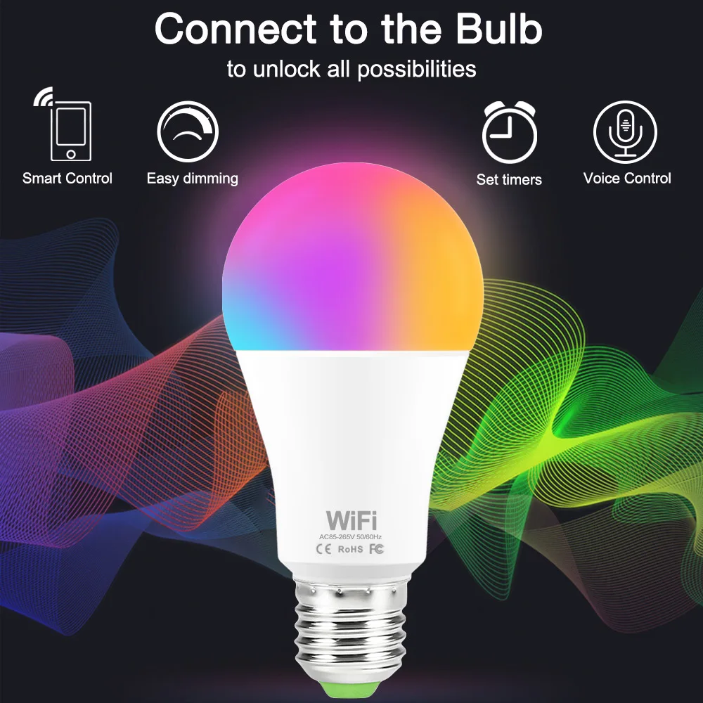 Умная лампочка E27 B22 с Wi-Fi приглушаемая лампа RGB 15 Вт голосовым управлением через