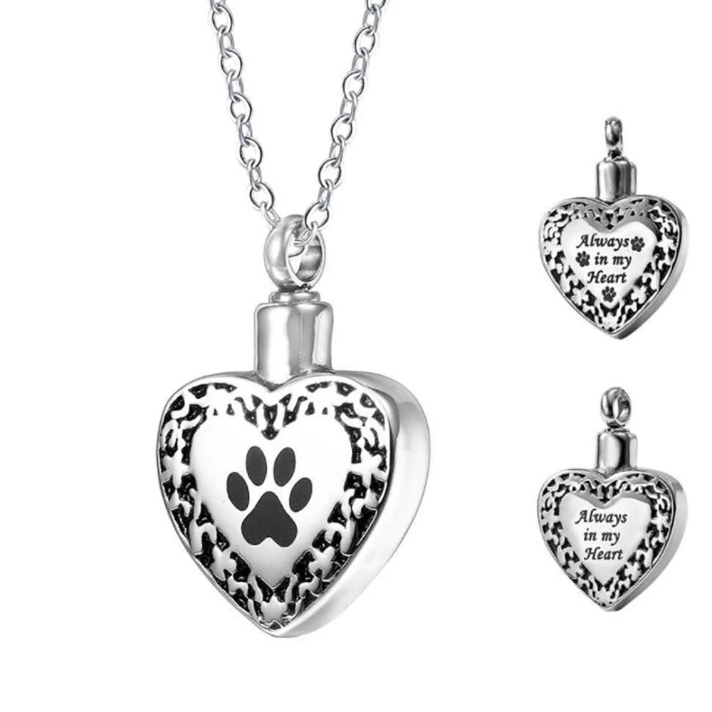 

Stainless Steel Dog Pet Paw Print Cremtion Urn Ash Pendant Necklace Jewelry Gift For Him with Chain Best Gift For Pets