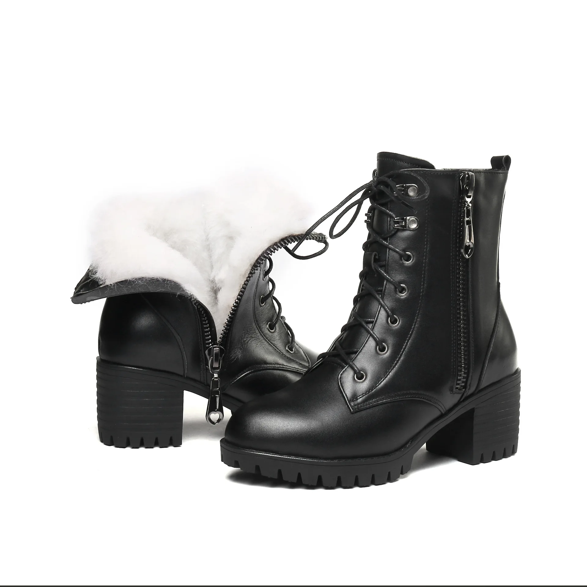 

Giyu winter Short tube Women's boots Martin boots Cotton boots Plus cashmere wool Genuine Leather Large size