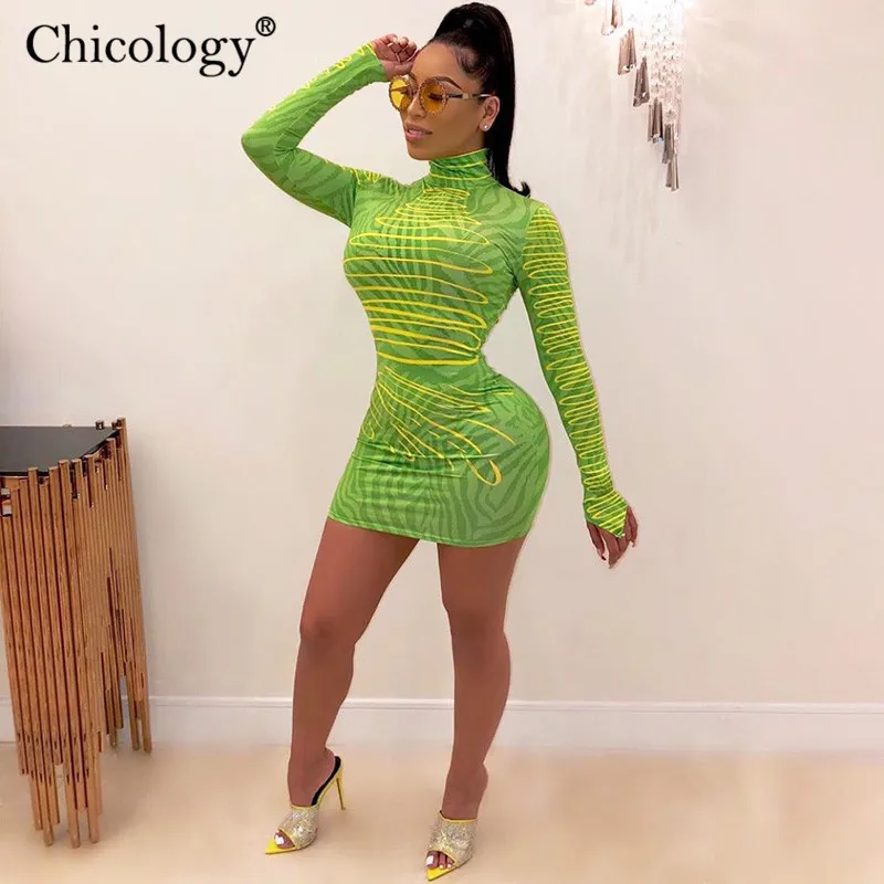 Chicology Зебра принтом принт граффити линия мини платье женское сексуальные
