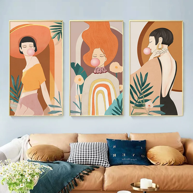 

Nordic Balloon Girl Posters and Prints Abstract Wall Art Vintage Canvas Painting Home Decor Wall Orange Pictures for Living Room