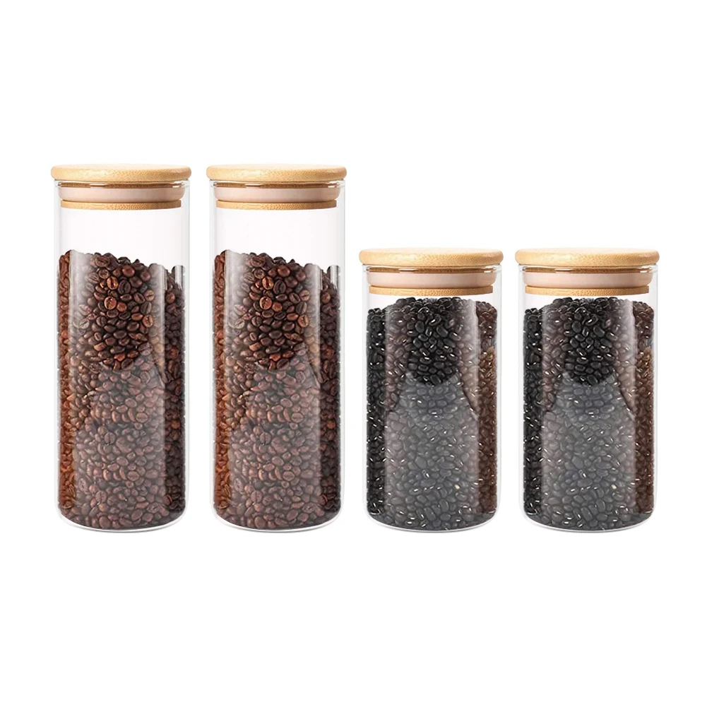 Стеклянные банки для пищевых продуктов с бамбуковой крышкой силиконовый