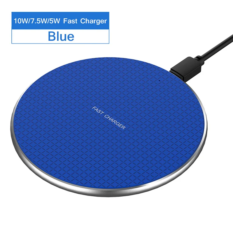 Blue 10 Вт Qi Беспроводное зарядное устройство для iPhone 8 X XR XS Max Быстрое беспроводное зарядное устройство для samsung S9 S8 Note 8 9 S7 держатель телефона - Тип штекера: Blue