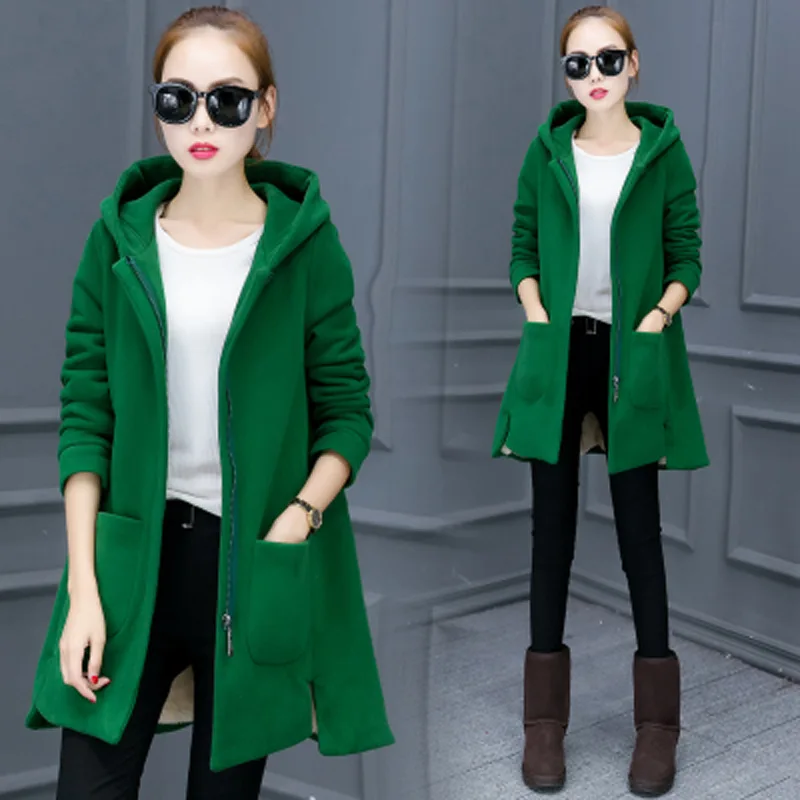 Женская ветровка средней длины повседневное пальто с капюшоном и карманами на
