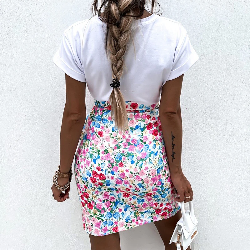 

de Mini falda de verano Floral impresin corbata frente S83Faldas de cintura alta elegante Faldas de mujer 2021 nuevo