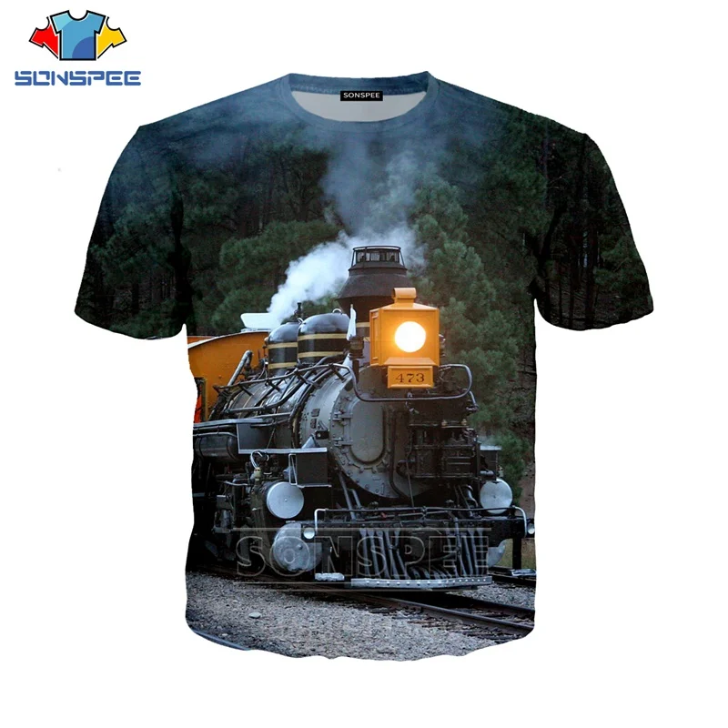 

SONSPEE 3D Print Car Steam Engine T Shirt Men Women Train Tshirt Mechanical Tees O Neck Men's T-shirts Beach Unisex Clothes C136