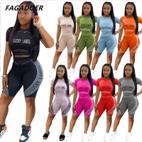 new 2021 lucky label tracksuit set women skinny crop top and biker shorts set bodycon two piece sets casual fitness outfits