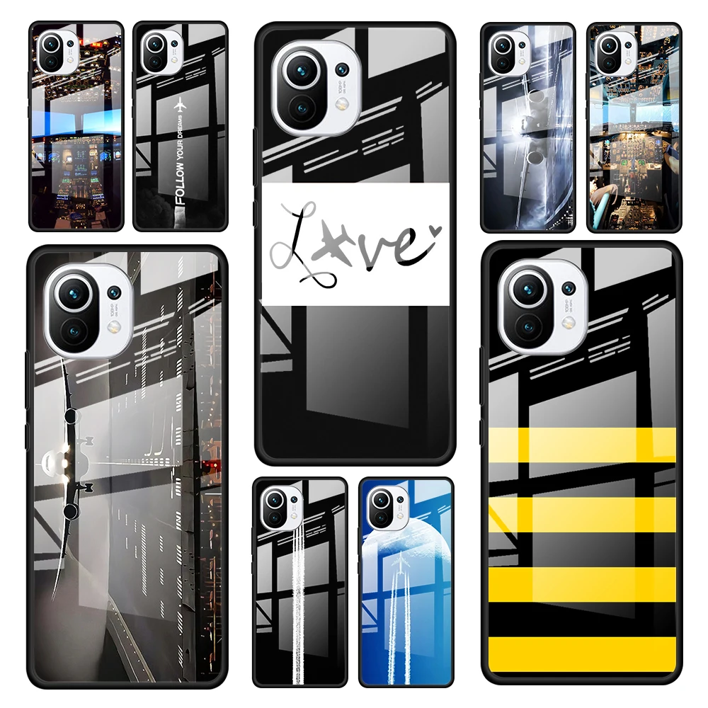 

Airplane Pilot fly for Xiaomi Mi 11 Ultra Lite 10T Note 10 9T Pro CC9 CC9E 5G Luxury Tempered Glass Phone Case Cover