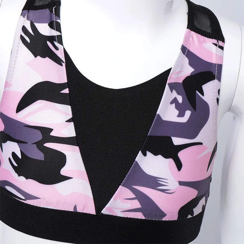 Ch&aacute;ndal deportivo de camuflaje para ni&ntilde;os y ni&ntilde;as, conjunto de ropa deportiva de Yoga, Top recortado de impacto, sujetador y pantalones, traje de baile-3