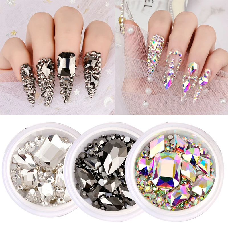 

Mixed Glitter 3D Crystal Nail Art Rhinestones Shiny Glass Nail Stones Gems for Nails DIY Design Manicure Decorations Accessories