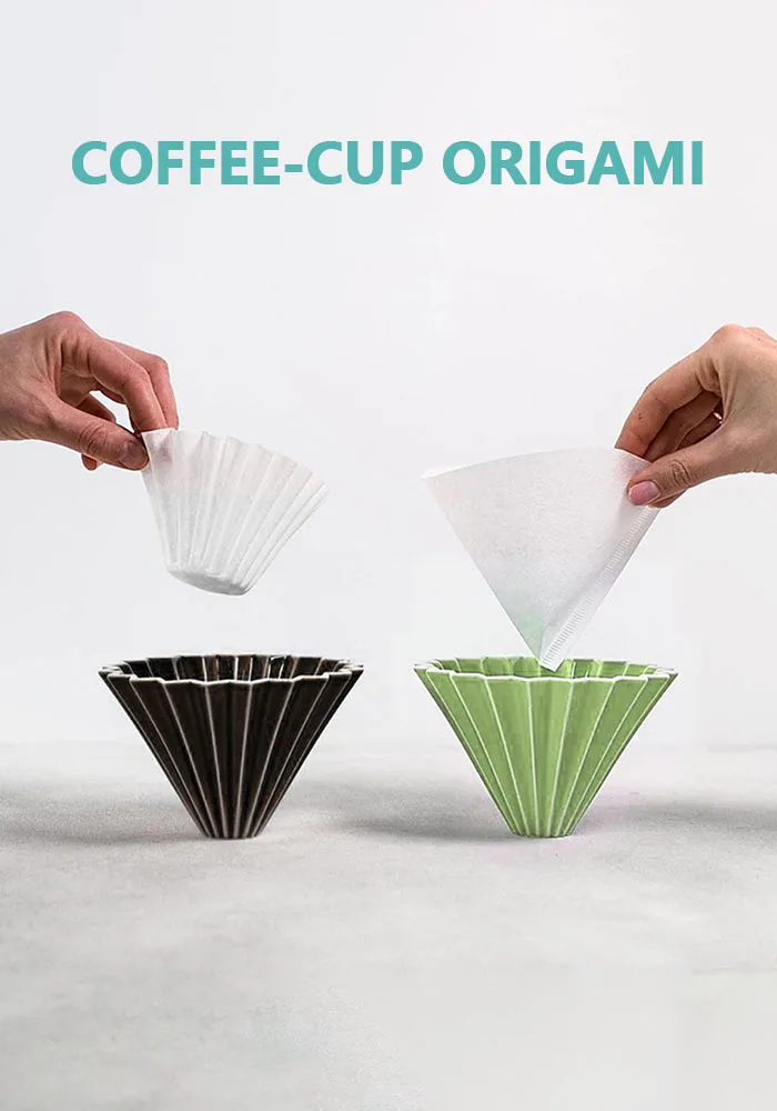 

Ceramic Coffee Dripper Origami Style Cone Filter Cup Reusable Pour Over Cafe Dripper for Home Office Restaurants (1-2 Cups)