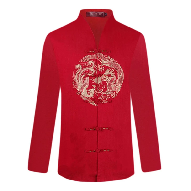 Grandparents golden wedding birthday party couple Tang suit long-sleeved chinese top shirt red dragon and Phoenix clothes | Тематическая
