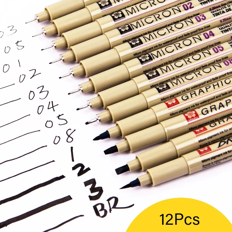 12 шт. Sakura Pigma Micron художественные маркеры ручки для рисования водонепроницаемые иглы крюк линия кисть для эскиза канцелярские принадлежности для творчества ручка поставки