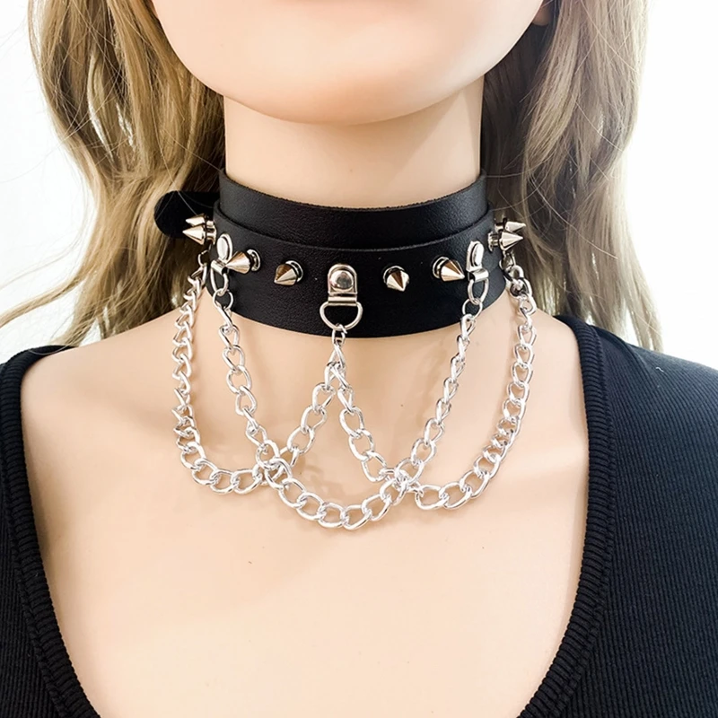 

Unisex Cool Rivets Spike Studed Leather Choker Gothic Jewellery Necklace Collar Band Chain Goth Punk Rocker Bold Costume