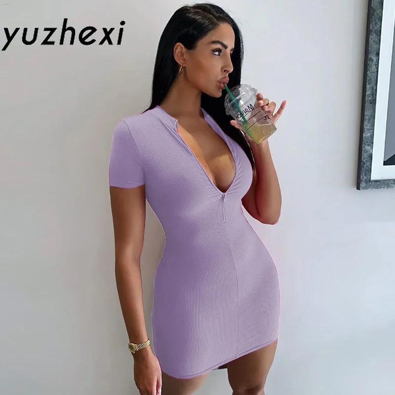 Женское неоновое мини-платье YUZHEXI однотонное вечерние легающее трикотажное