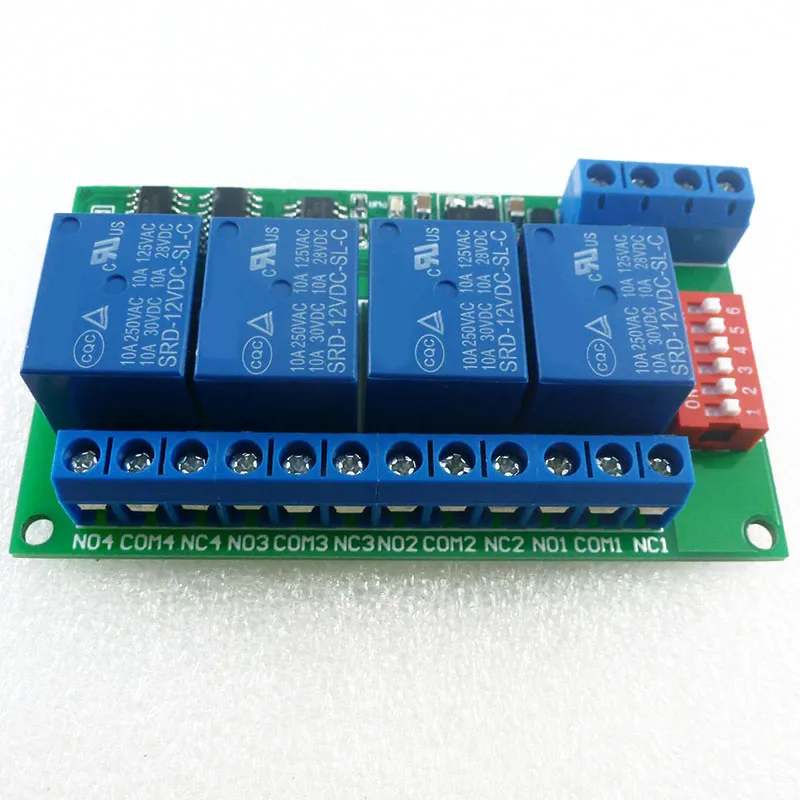 4 Channel DC 12V RS485 Relay Module Modbus RTU and AT Command Remote Control Switch for PLC PTZ Camera Security Monitoring | Электроника