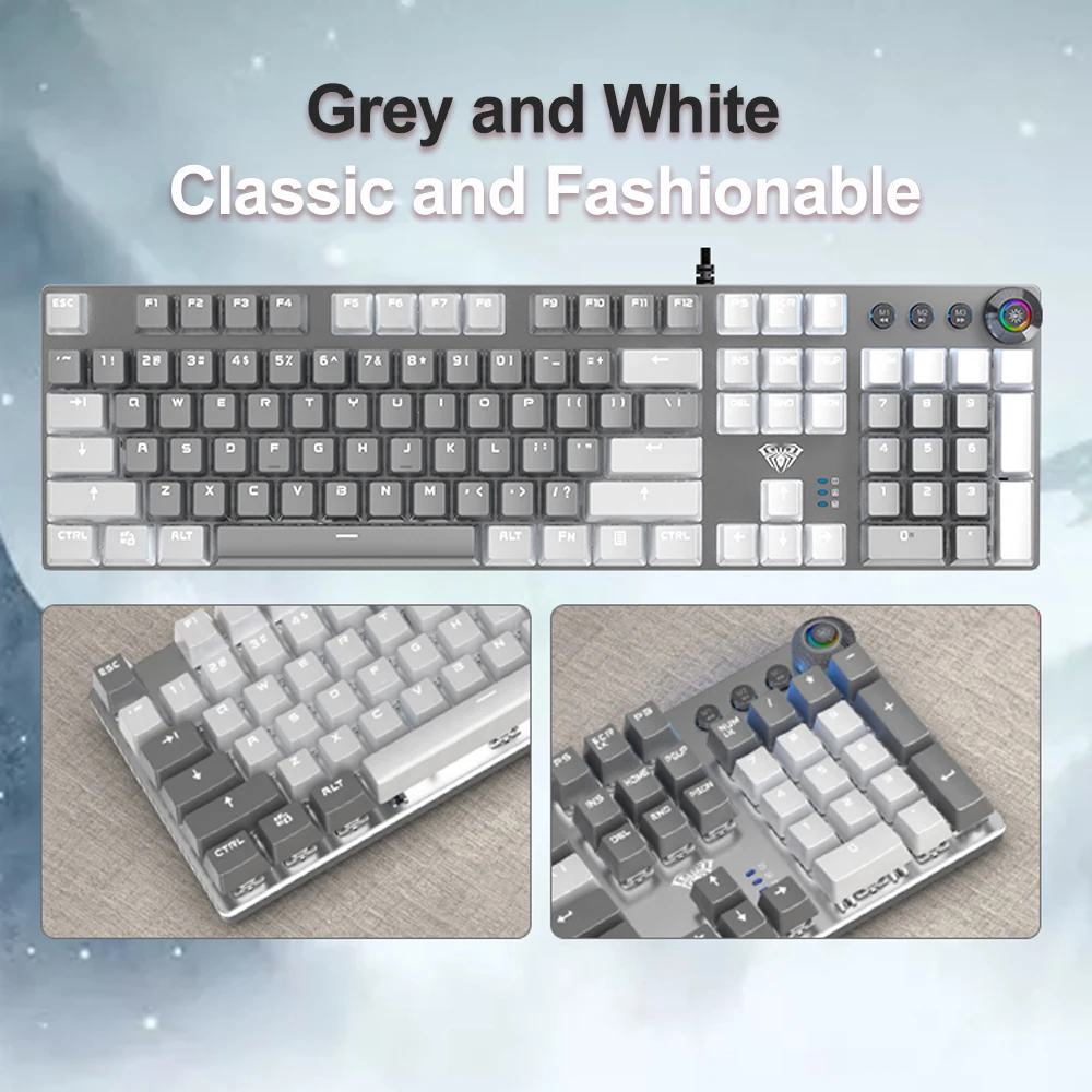 

AULA Double Mechanical Gaming Keyboard White Backlight Wired 108 keys Anti-ghosting Keyboard Blue/Black Switch for PC Gamer