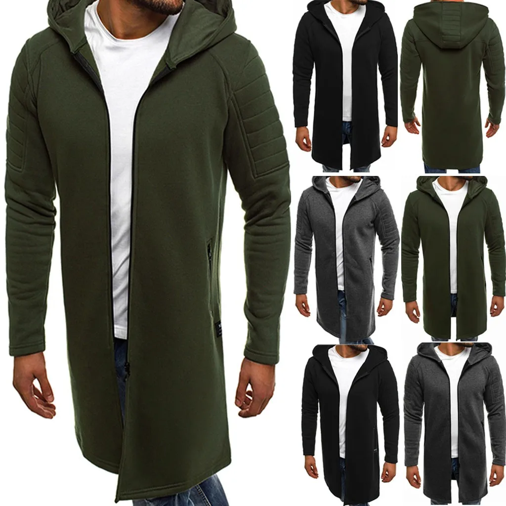 SAGACE осенне зимняя мужская длинная куртка на молнии с капюшоном простая