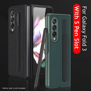 leather case with pen holder for samsung galaxy z fold 3 phone cover carbon fiber texture case for z fold3 with pen slot no pen free global shipping