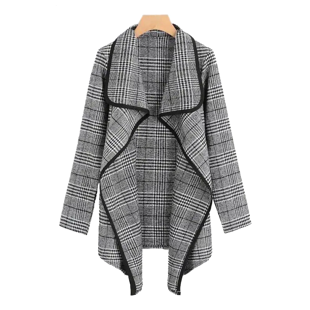 

2020 Women's Foreign Trade Autumn Winter New Style Plaid Windbreaker Lapel Brushed Woolen Coat Long Fashion Clothes Trench