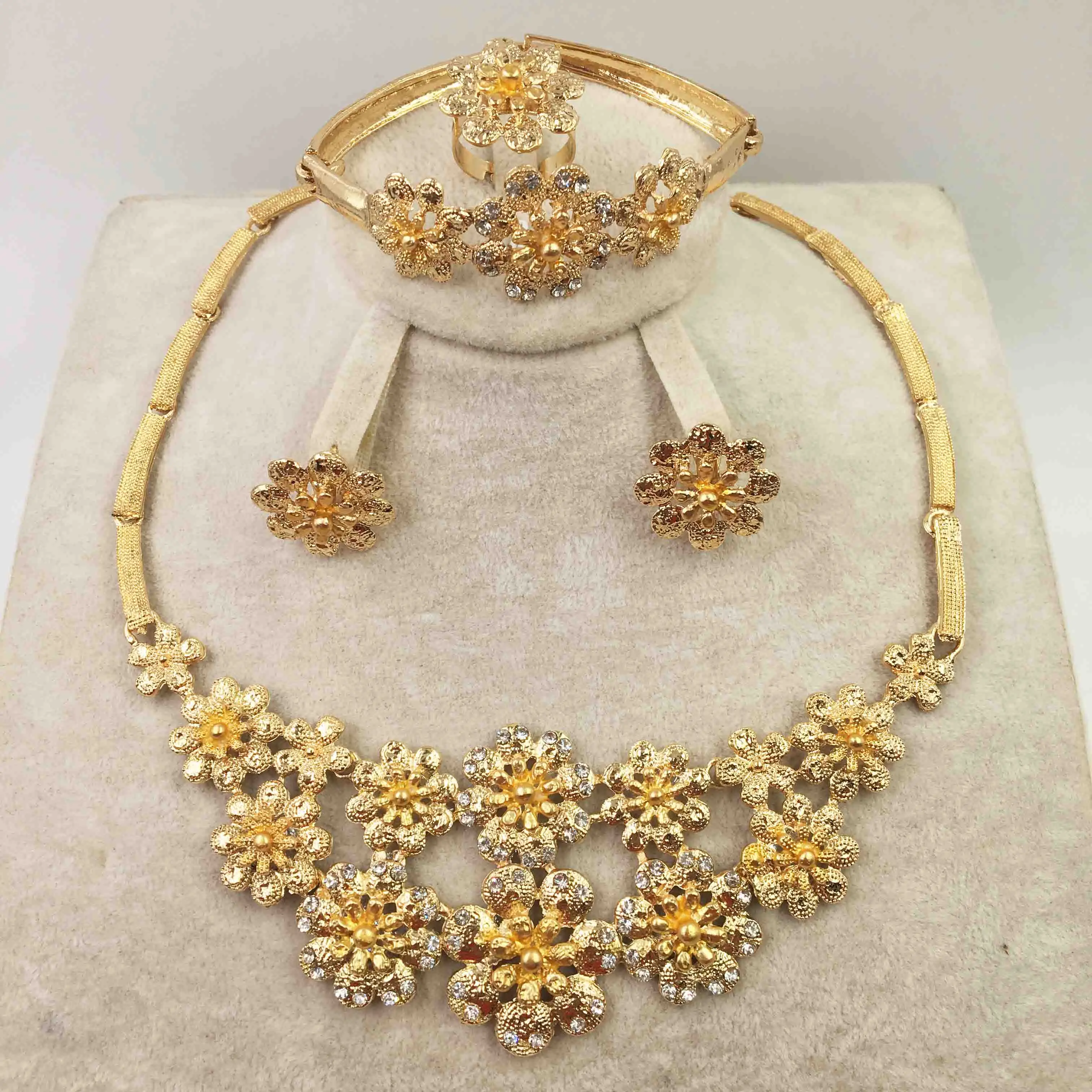 

HOT Fashion wedding Dubai Africa Nigeria African Jewelry set gold-color necklace Earrings romantic woman Bridal Jewelry Sets