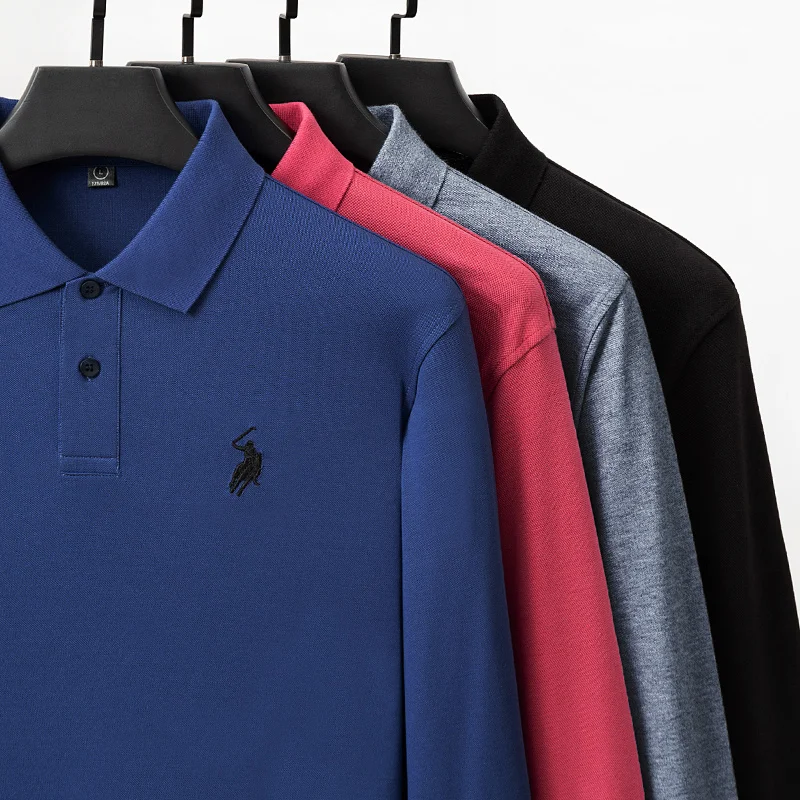 

SAZ 2021 Man Fashion Polo Shirt Casual Fashion Embroidery Plain Color Long Sleeve High Quality Slim Polo Shirt Men Fitness Polo