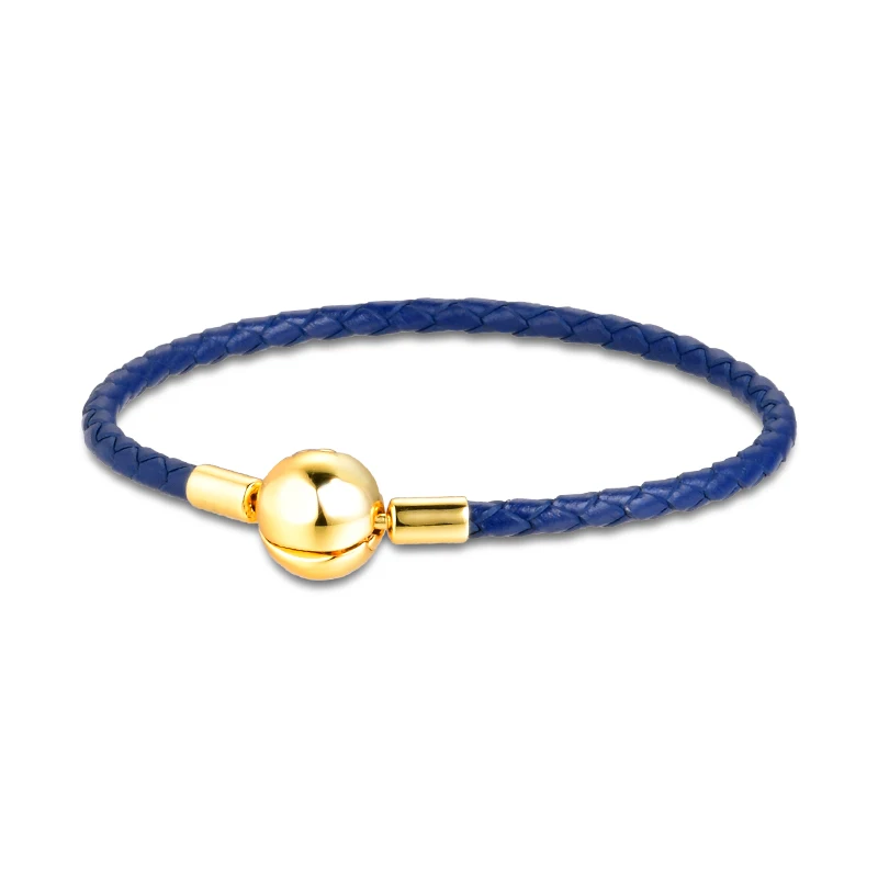 

Dark Blue Single Leather Bracelet 925 Sterling Silver Shine Clasp Bracelets for Women DIY Charms Jewelry pulseras Wholesale
