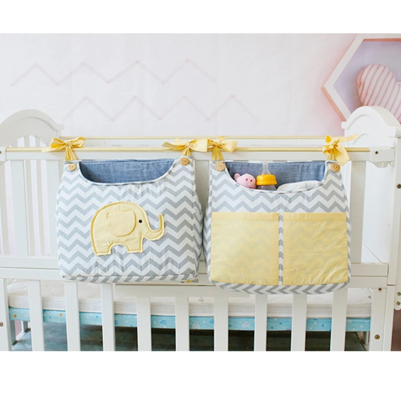 

GXMB 2 Pcs Baby Crib Storage Bag Lace-up Hanging Organizer Cot Care Essentials Pouch