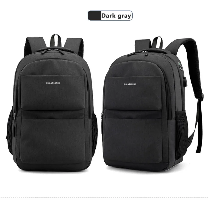 Dark gray Men Backpack School Bag Waterproof Nylon New Schoolbag Business Laptop Polyester Bag 14 Shoulder Bag 15.6 Inch Computer Packsack - Цвет: Dark gray