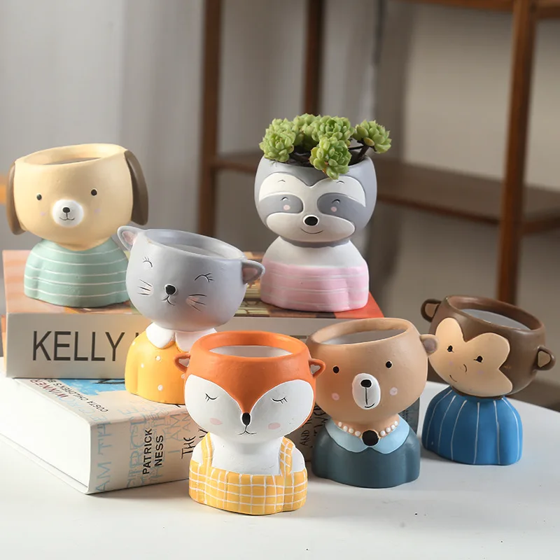

Cartoon cute succulent flower pot cute ceramic trumpet creative small animal potted kitten cartoon decorative ornaments planters