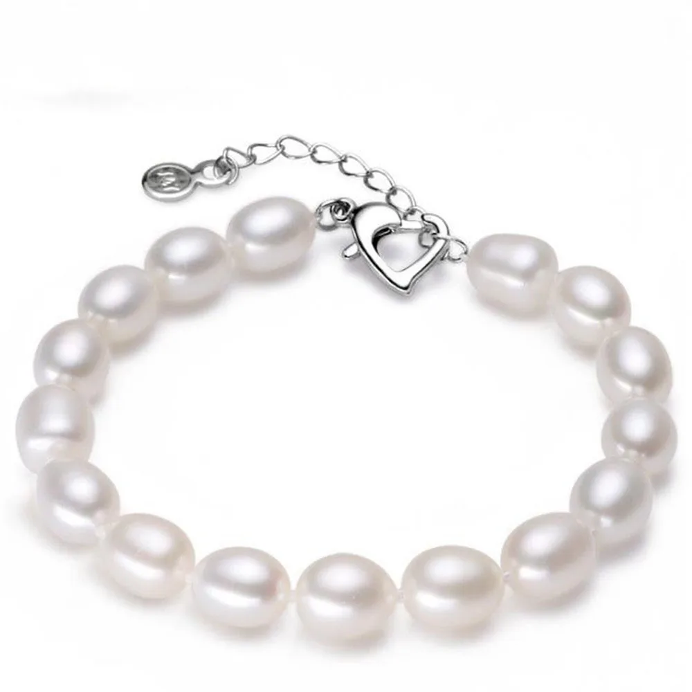 

YKNRBPH Women's Rice Pearl Bracelet S925 Sterling Silver Girls Party/Wedding Fine Jewelry Bracelet