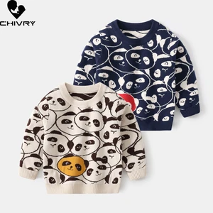 New Kids Fashion Pullover Sweater Autumn Winter Boys Cute Cartoon Panda O-neck Knitted Jumper Sweaters Tops Children Clothing