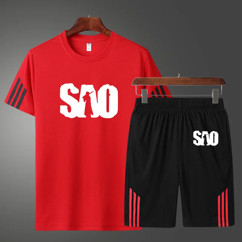 Fashion casual short sleeve SAO Sword Art Online Printing Summer High Quality Cotton Men's + shorts two-piece suit | Автомобили и