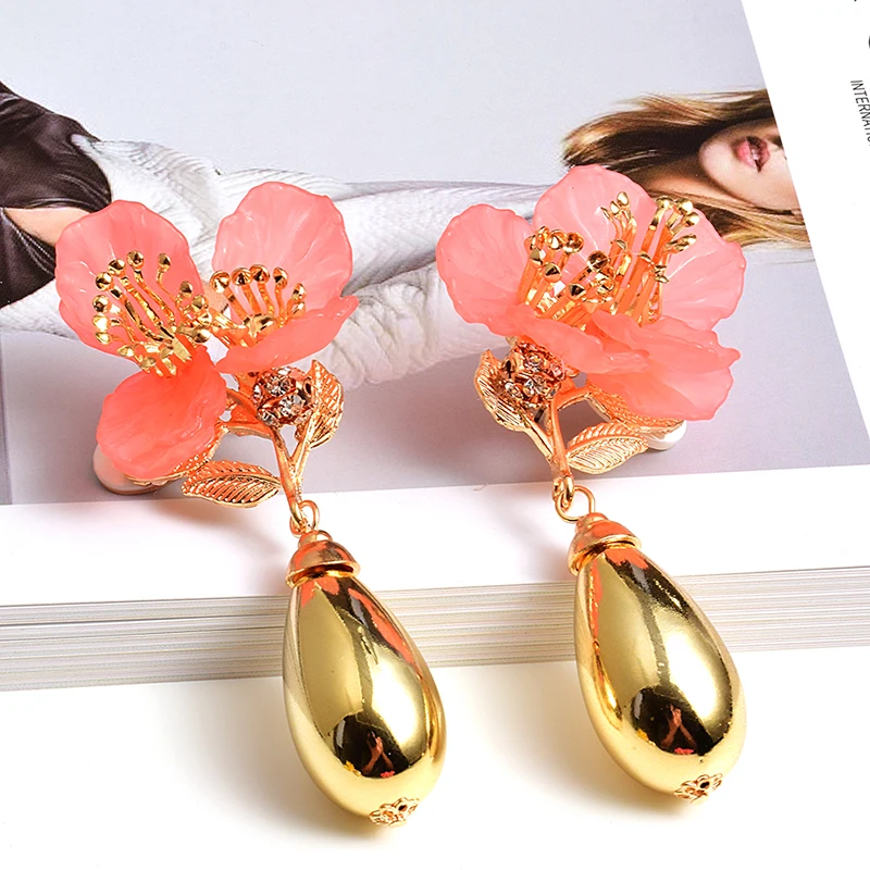 

New Statement Colorful Flower-Shaped Metal Long Drop Earrings High-Quality Fashion Hot Jewelry Accessories For Women Wholesale