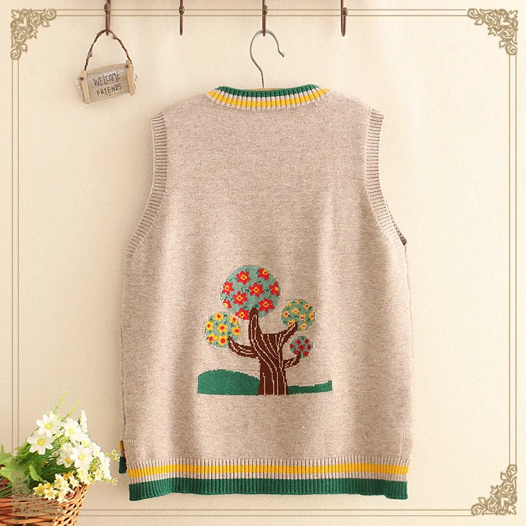 Autumn sweater Sen female loose short Slim wild vest round neck color matching bottoming top |