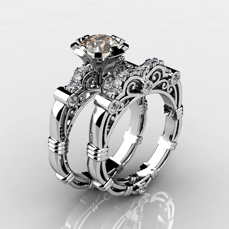 Fashionable and elegant gothic eight hearts and eight arrows AAA zircon ring set Vintage Promise Engagement Rings For Women - Цвет основного камня: S3
