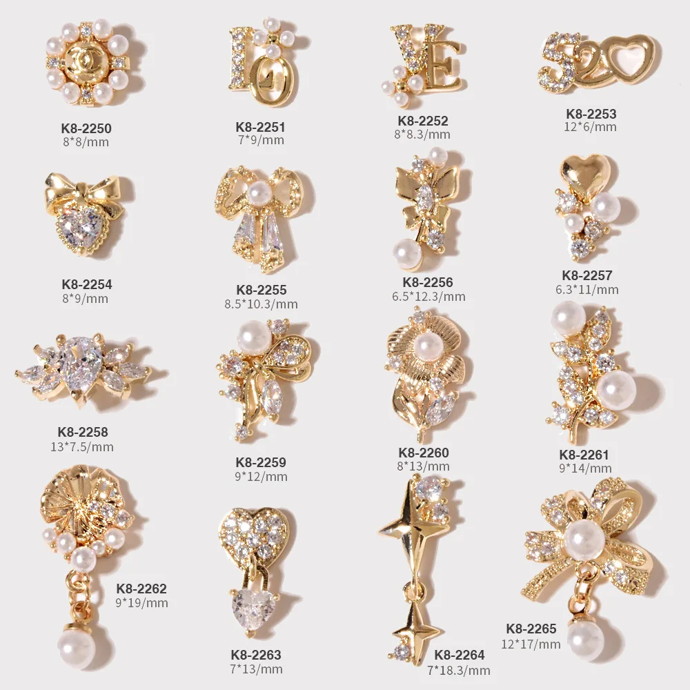 

2021 Nail Art Zircon Jewelry Pearl Rhinestone Love Nail Diamond Accessories Bowknot Pendant