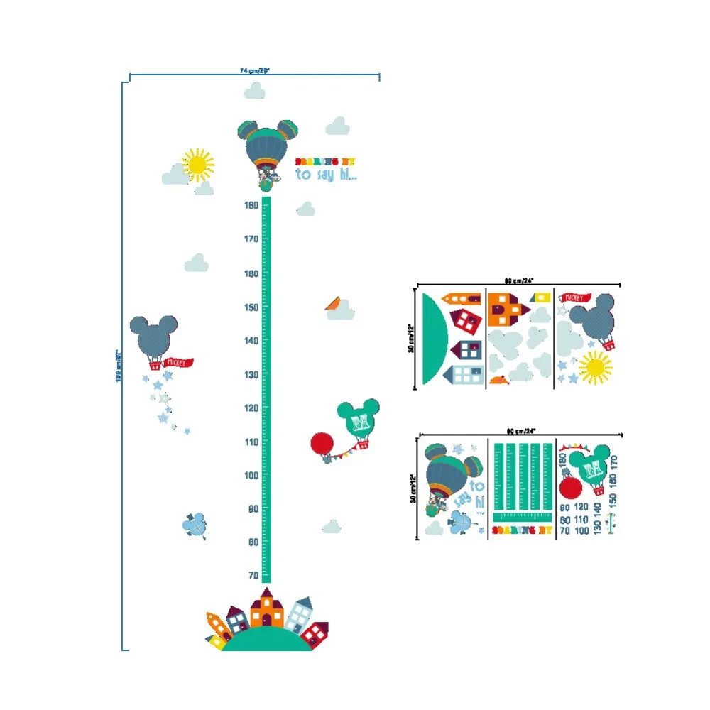 2 стиля Disney мультфильм Минни Микки Маус диаграмма роста настенные наклейки для