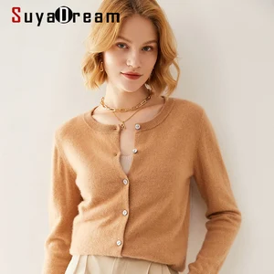 SuyaDream, 100% шерсть, кардиган, вырез лодочкой, однобортный, свитера, 2022, весенние куртки для женщин, верблюжий, синий, красный