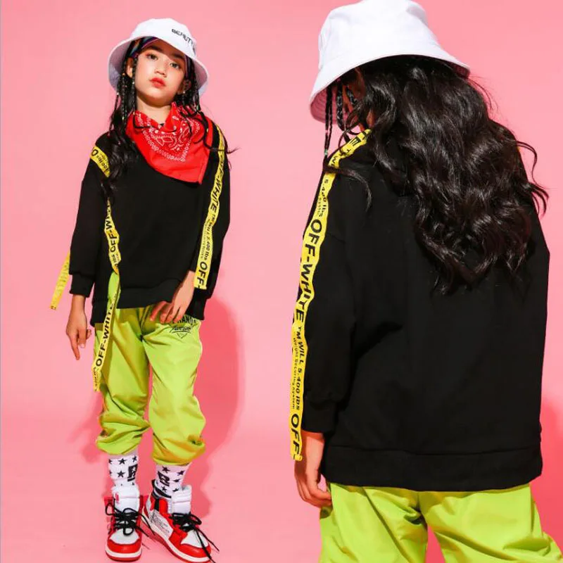 Детская одежда в стиле хип-хоп Желтое Пальто Топы и штаны Одежда для танцев джаз