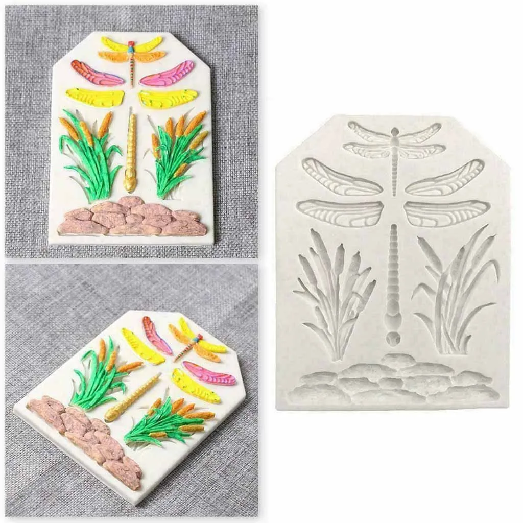 Силиконовые Цветы Стрекоза формы для украшения торта инструменты трава помадка