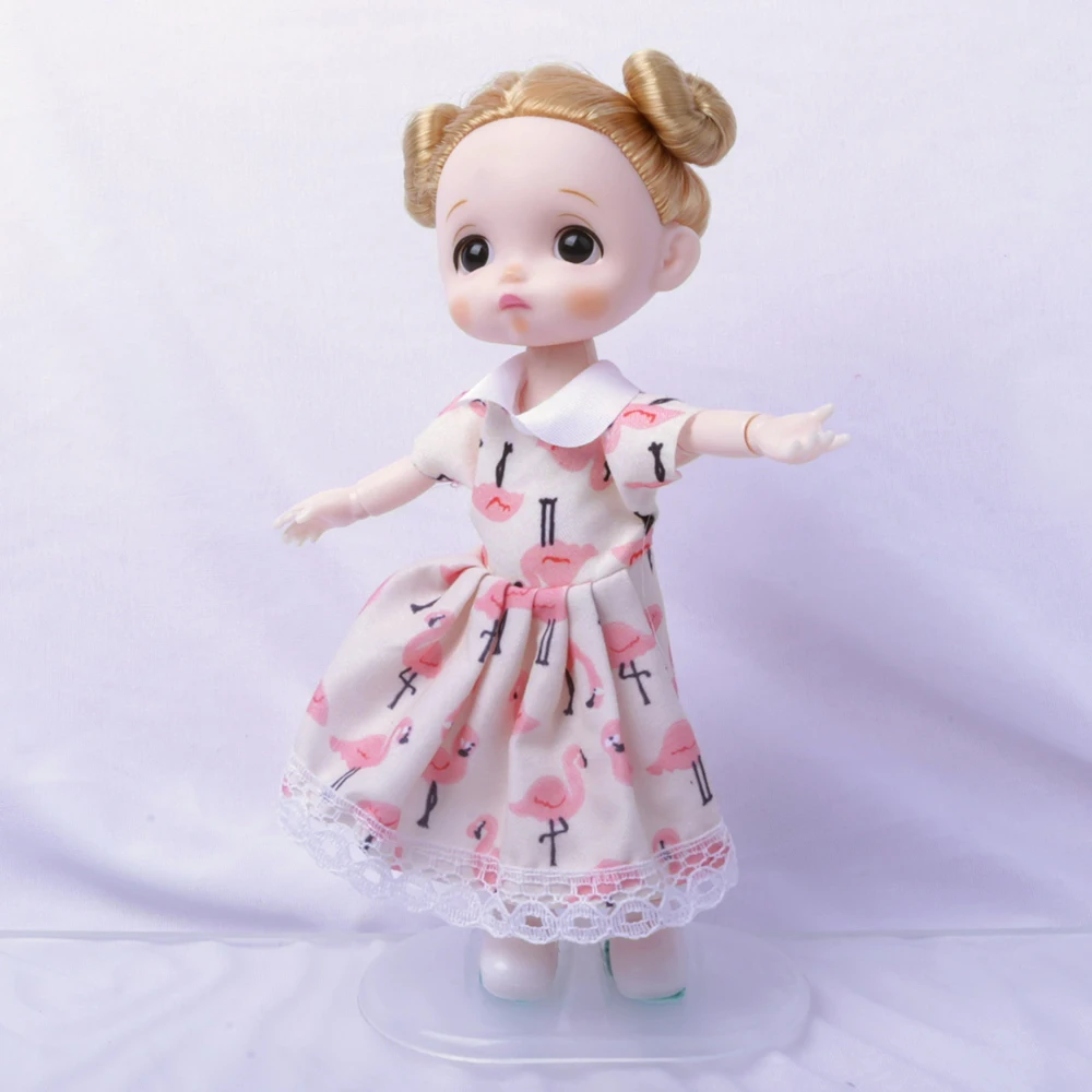 

BJD doll with pink dress 13 Movable Joints Doll 6 Inch Makeup Cute Brown blue Eyeball Dolls with Fashion Dress for Girls Toy